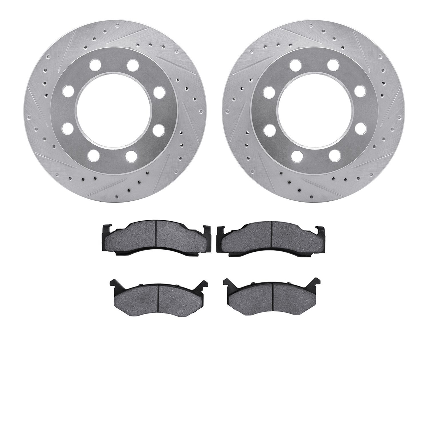 7302-40002 Drilled/Slotted Brake Rotor with 3000-Series Ceramic Brake Pads Kit [Silver], 1973-1997 Mopar, Position: Front