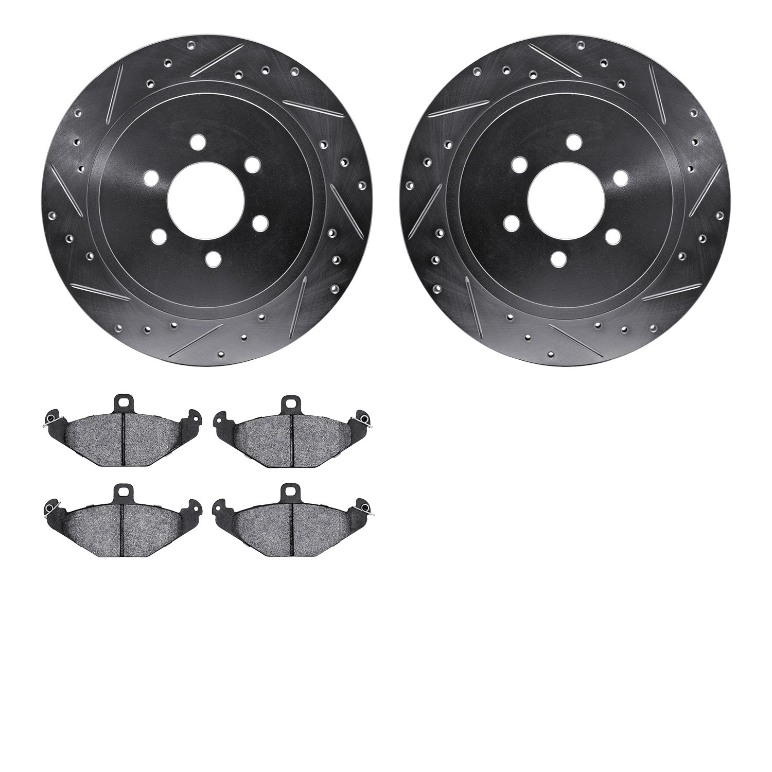 7302-40008 Drilled/Slotted Brake Rotor with 3000-Series Ceramic Brake Pads Kit [Silver], 1992-2000 Mopar, Position: Rear
