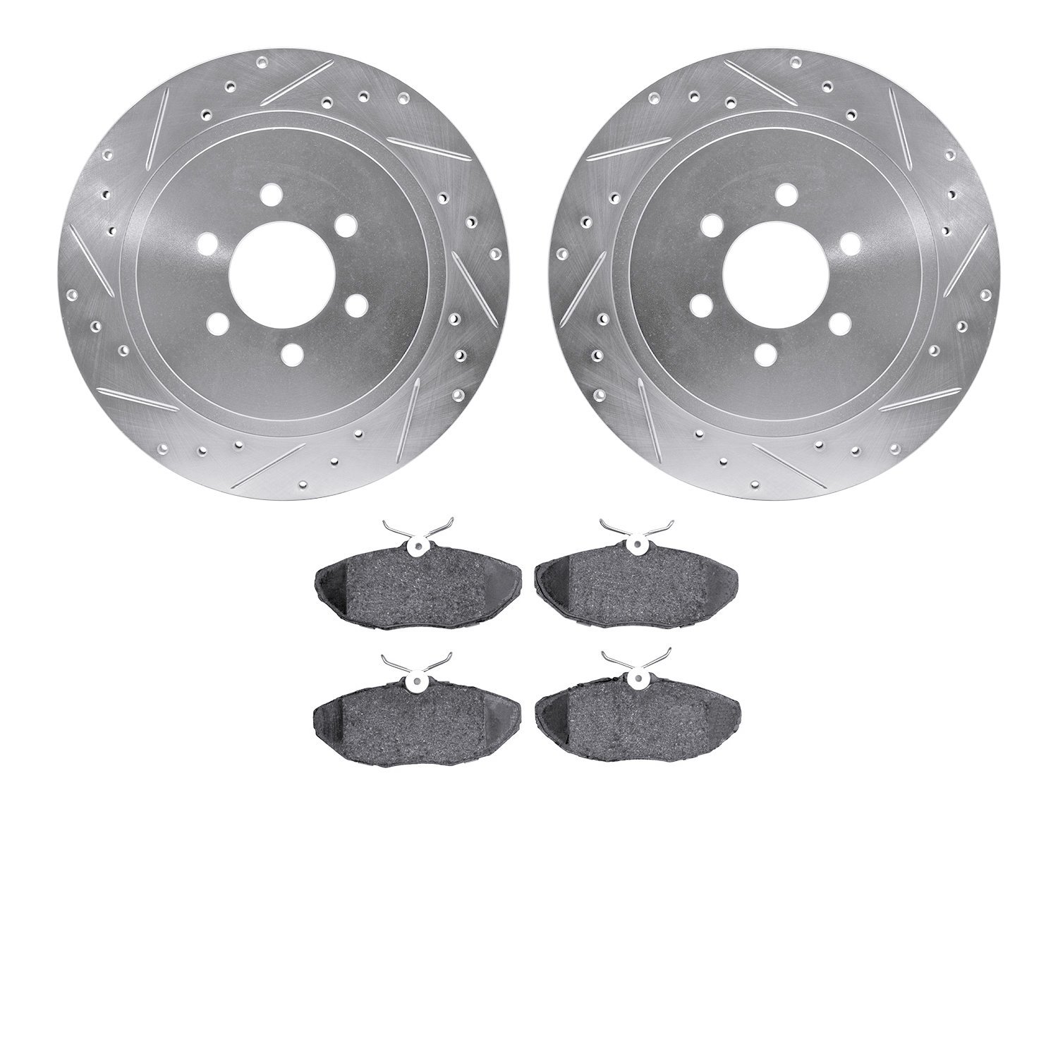 7302-40009 Drilled/Slotted Brake Rotor with 3000-Series Ceramic Brake Pads Kit [Silver], 2001-2002 Mopar, Position: Rear