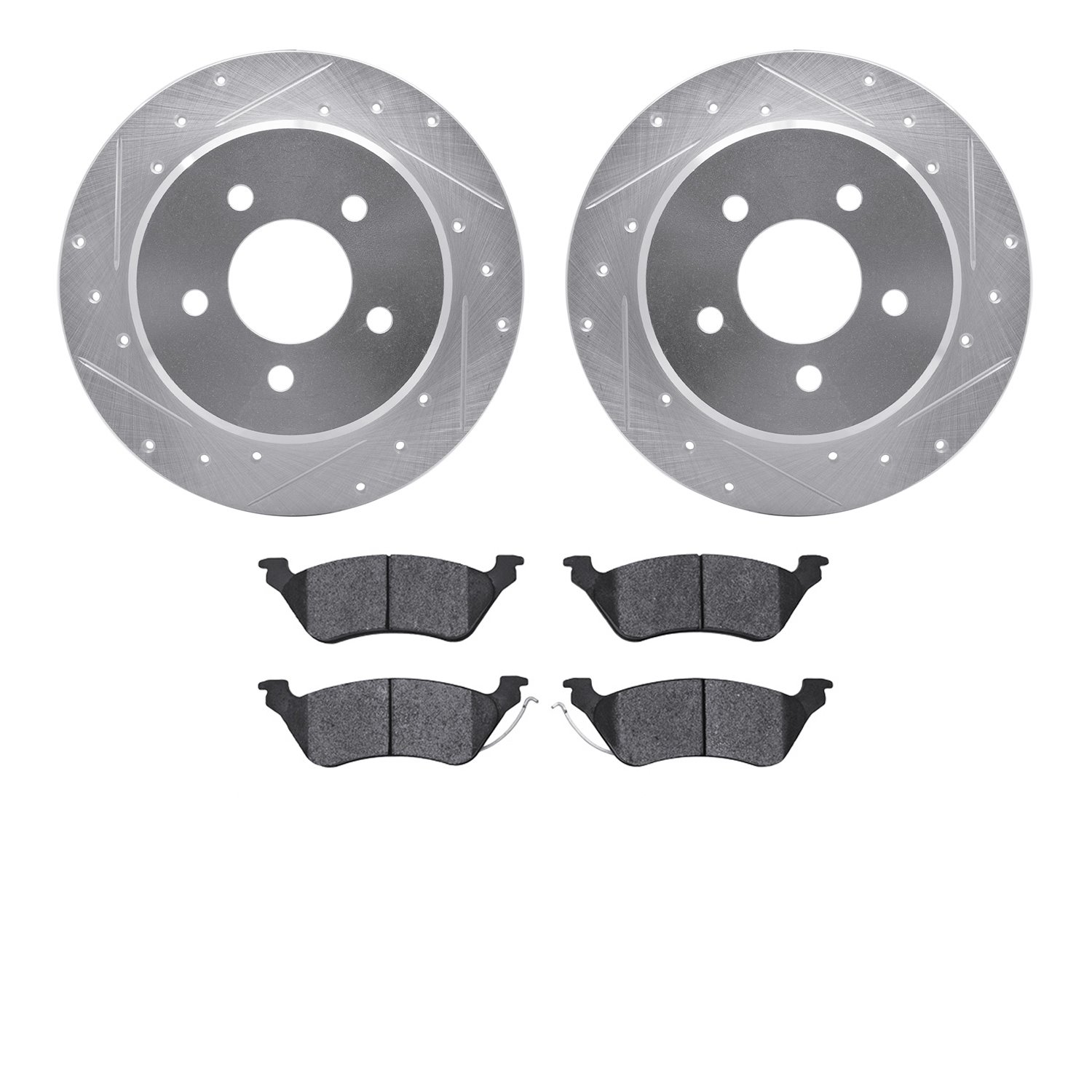 7302-40011 Drilled/Slotted Brake Rotor with 3000-Series Ceramic Brake Pads Kit [Silver], 2001-2007 Mopar, Position: Rear
