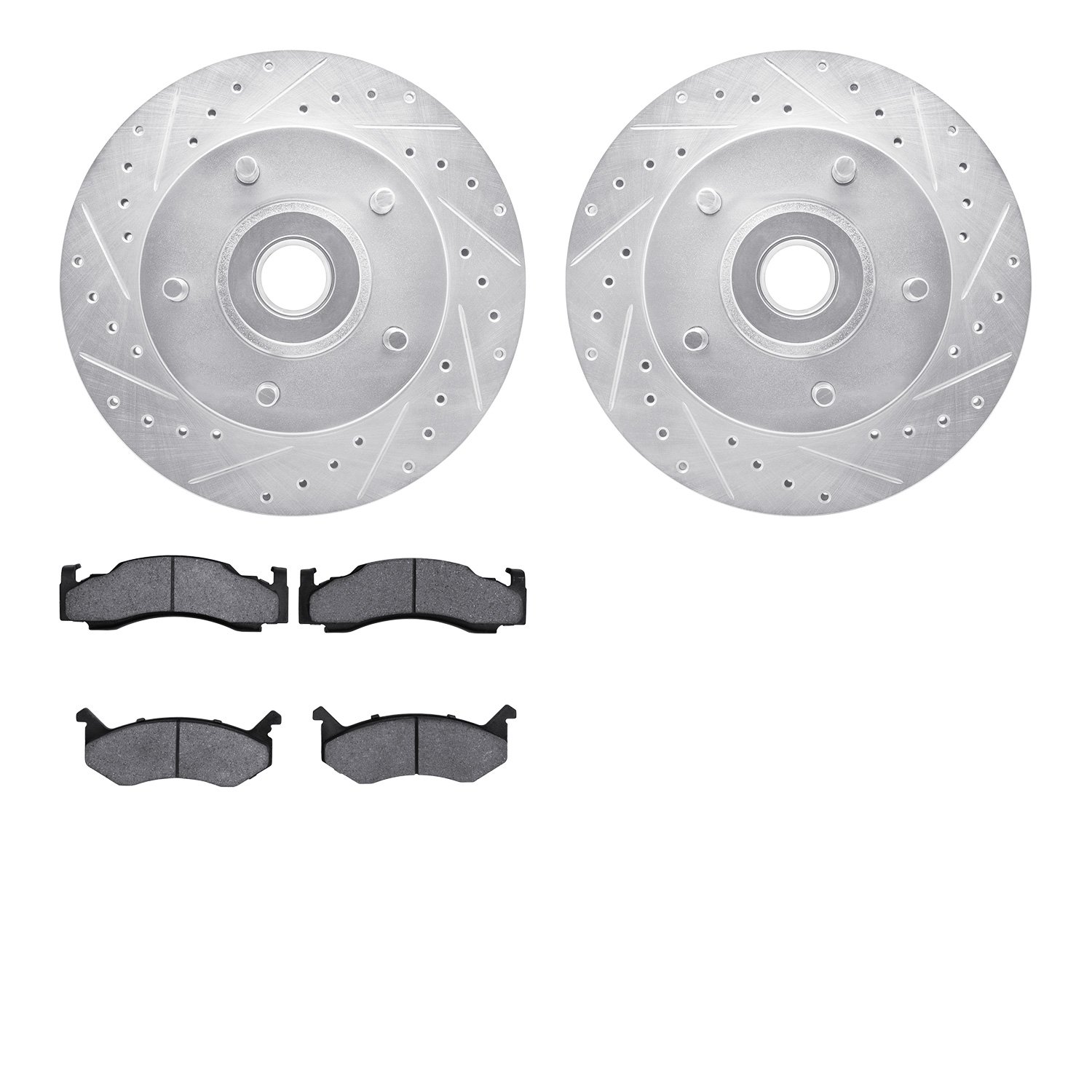 7302-40016 Drilled/Slotted Brake Rotor with 3000-Series Ceramic Brake Pads Kit [Silver], 1985-1997 Mopar, Position: Front