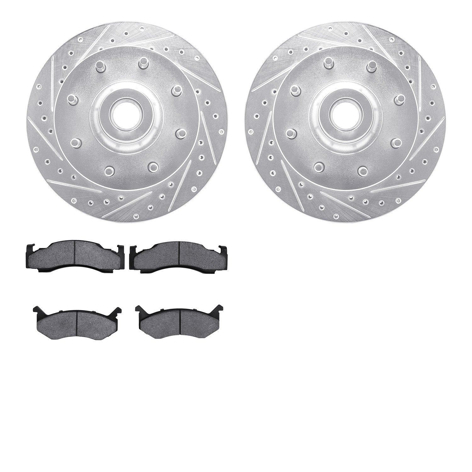 7302-40019 Drilled/Slotted Brake Rotor with 3000-Series Ceramic Brake Pads Kit [Silver], 1994-1997 Mopar, Position: Front