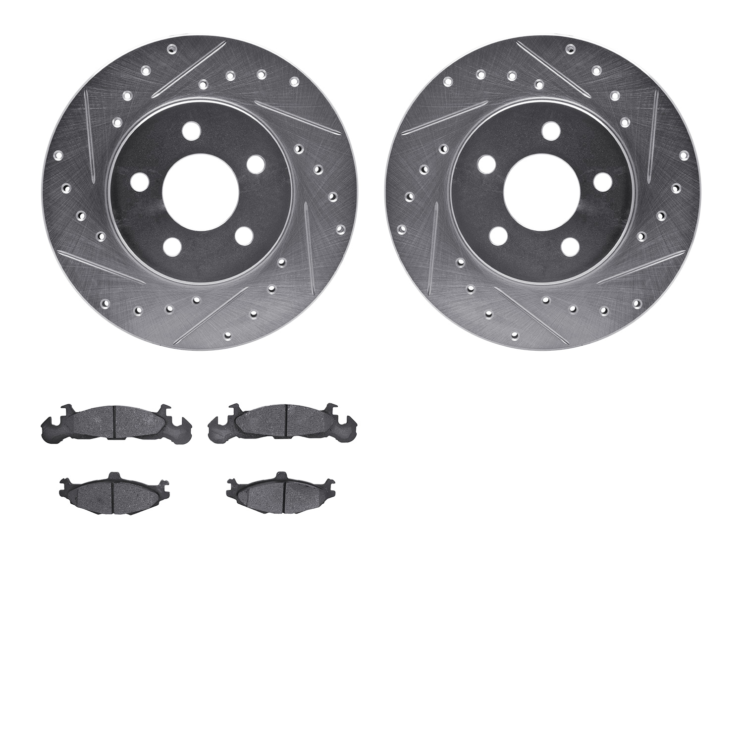 7302-40026 Drilled/Slotted Brake Rotor with 3000-Series Ceramic Brake Pads Kit [Silver], 1984-1990 Mopar, Position: Front