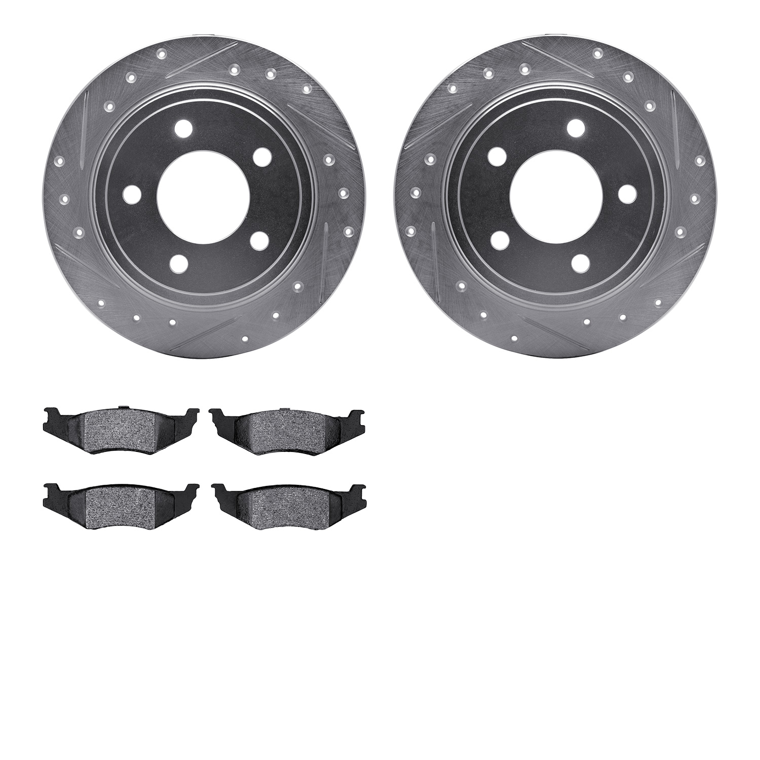 7302-40050 Drilled/Slotted Brake Rotor with 3000-Series Ceramic Brake Pads Kit [Silver], 1993-2004 Mopar, Position: Rear