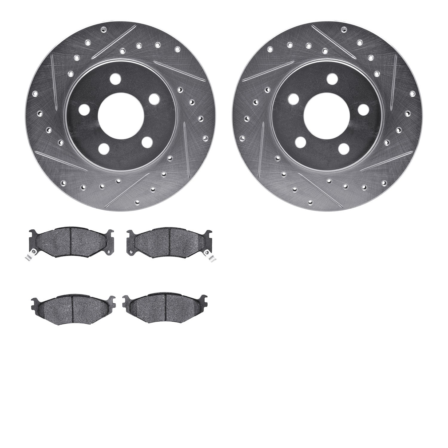 7302-40051 Drilled/Slotted Brake Rotor with 3000-Series Ceramic Brake Pads Kit [Silver], 1992-1992 Mopar, Position: Front