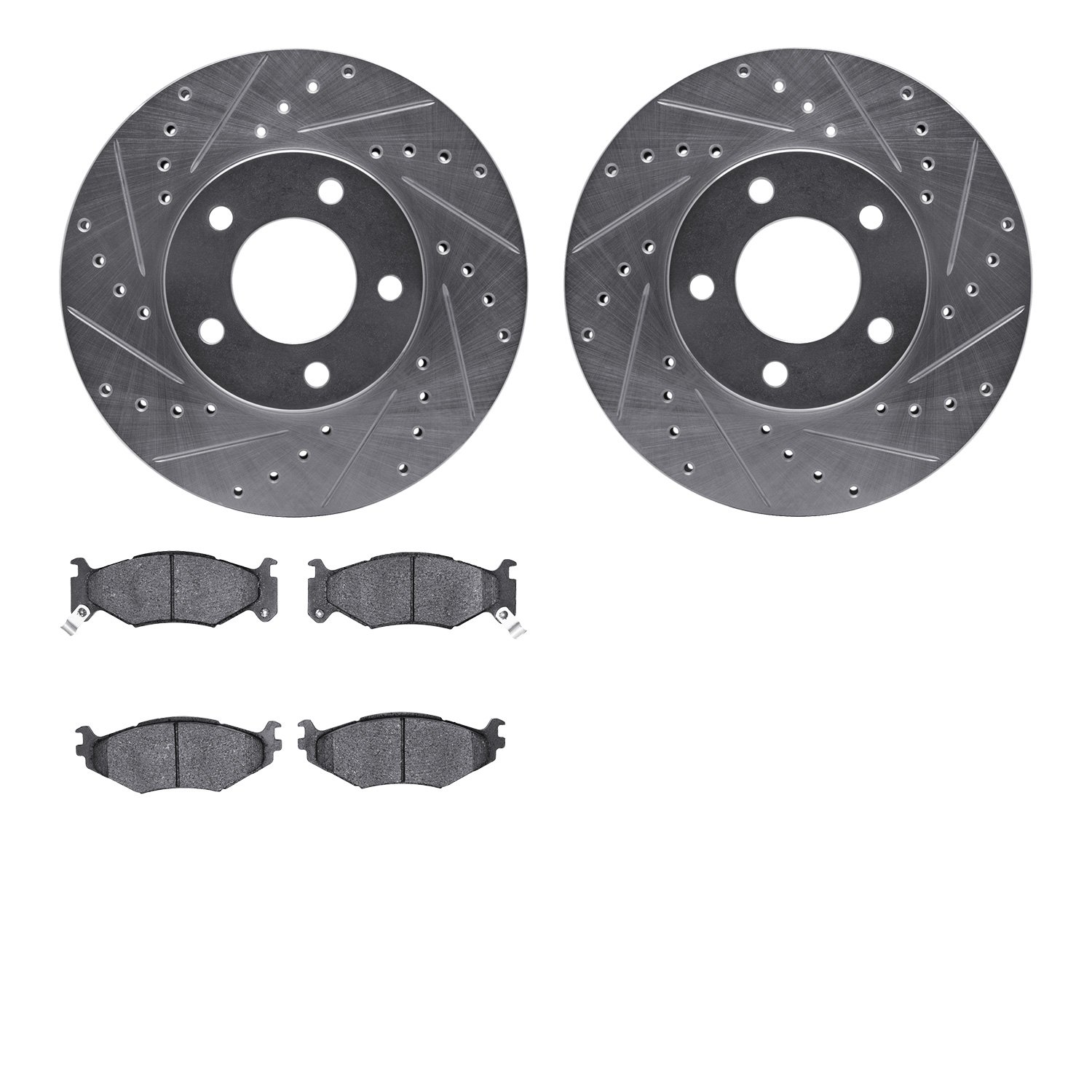 7302-40052 Drilled/Slotted Brake Rotor with 3000-Series Ceramic Brake Pads Kit [Silver], 1991-1995 Mopar, Position: Front