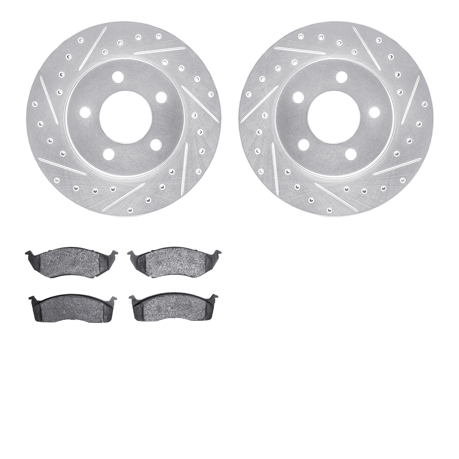 7302-40058 Drilled/Slotted Brake Rotor with 3000-Series Ceramic Brake Pads Kit [Silver], 1993-1997 Mopar, Position: Front