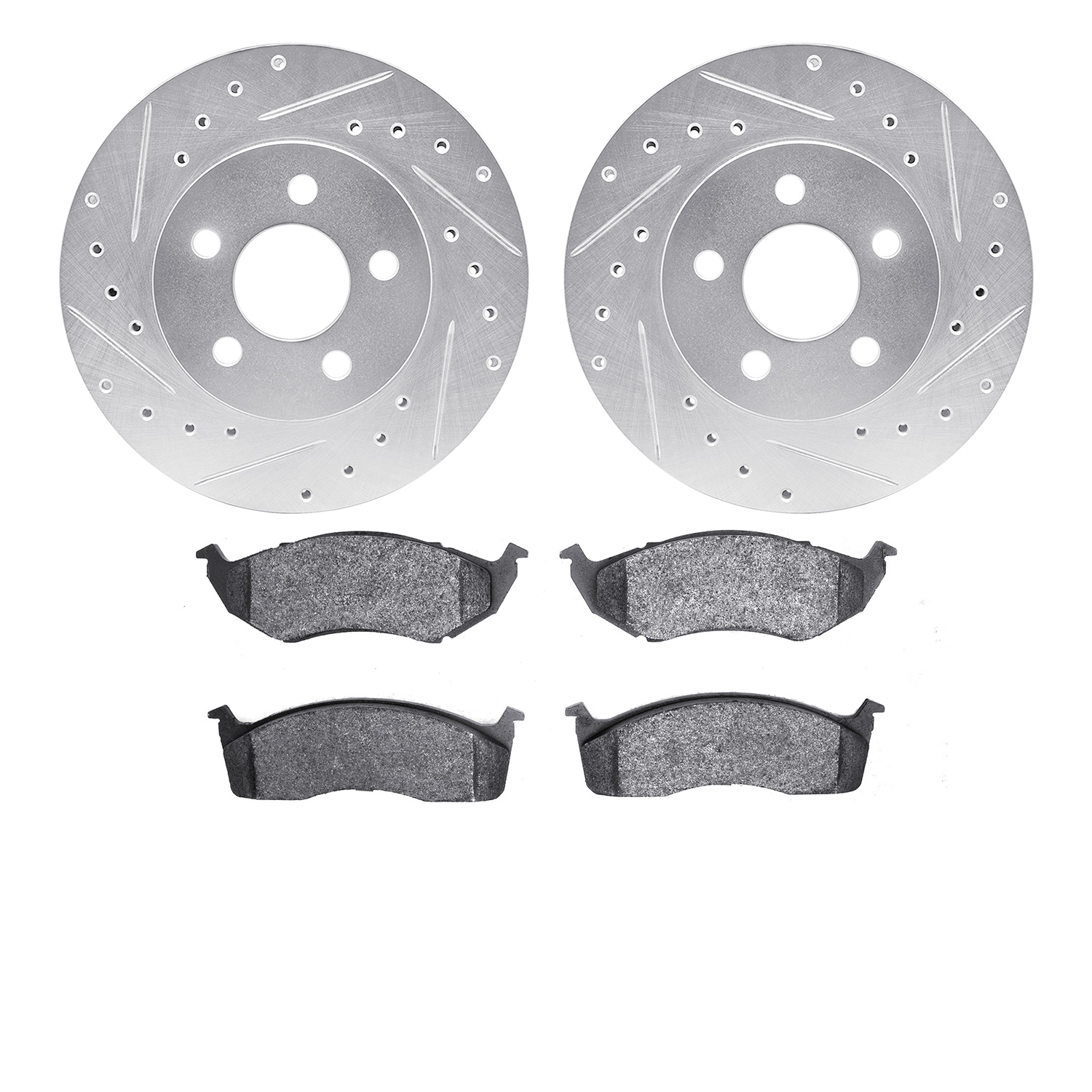 7302-40059 Drilled/Slotted Brake Rotor with 3000-Series Ceramic Brake Pads Kit [Silver], 1996-2000 Mopar, Position: Front