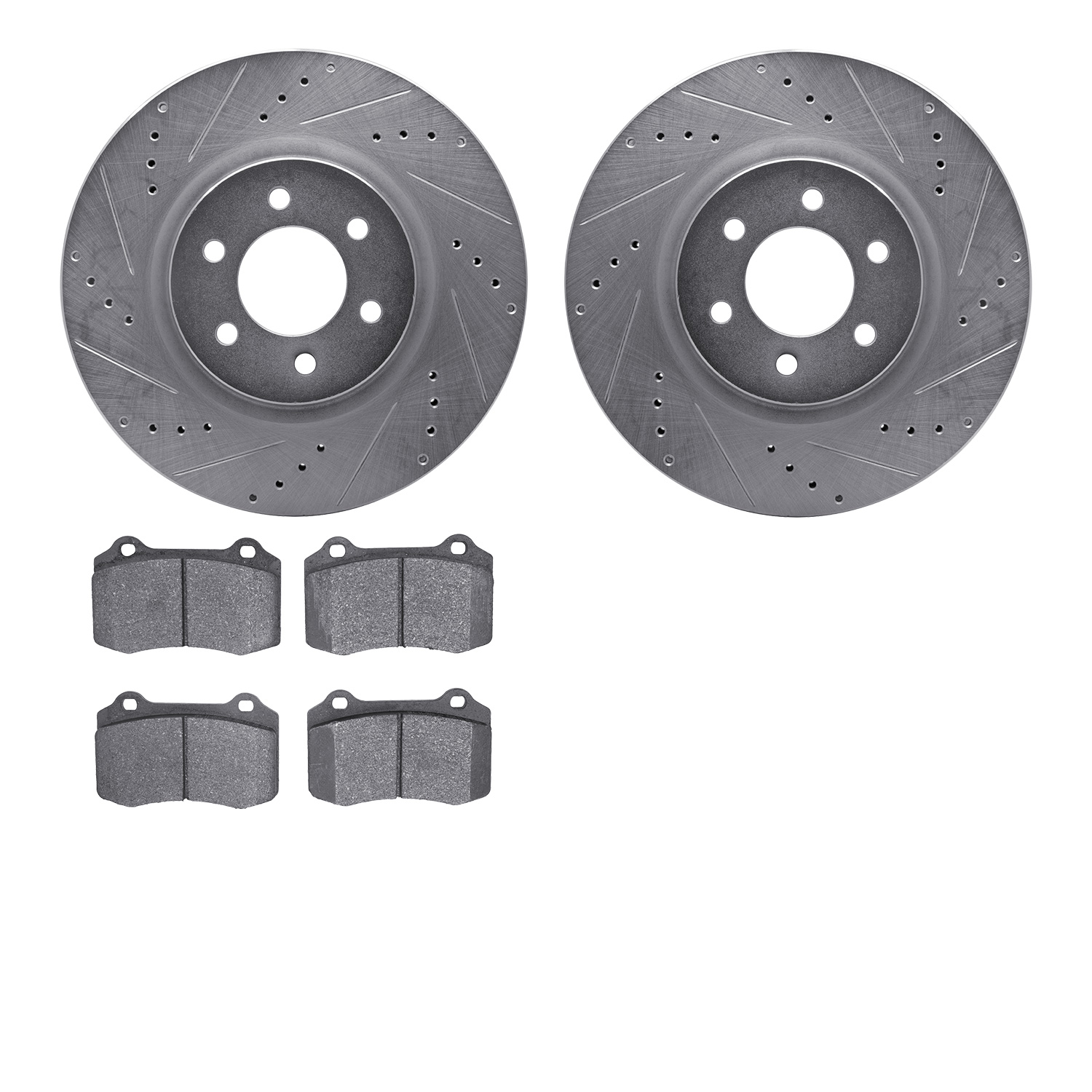 7302-40061 Drilled/Slotted Brake Rotor with 3000-Series Ceramic Brake Pads Kit [Silver], 1992-2002 Mopar, Position: Front