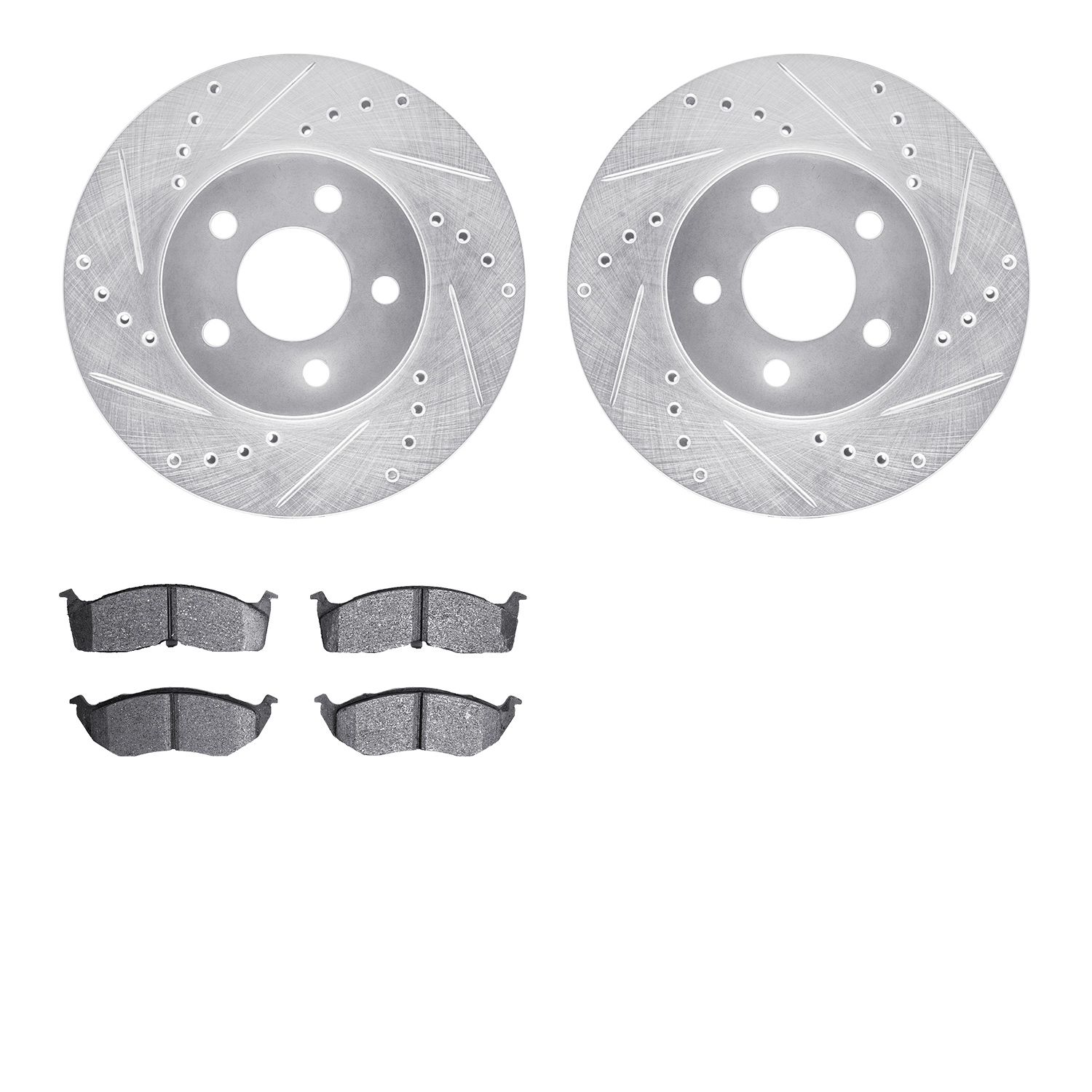 7302-40064 Drilled/Slotted Brake Rotor with 3000-Series Ceramic Brake Pads Kit [Silver], 2000-2005 Mopar, Position: Front