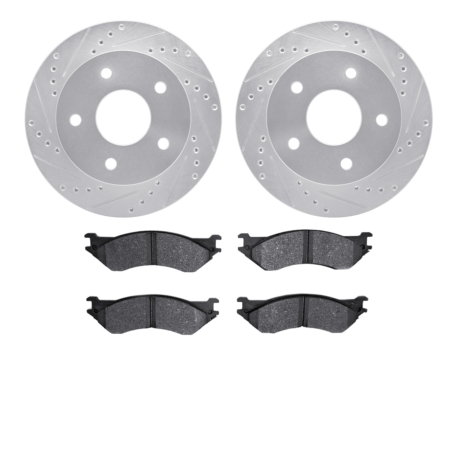 7302-40066 Drilled/Slotted Brake Rotor with 3000-Series Ceramic Brake Pads Kit [Silver], 2000-2001 Mopar, Position: Front