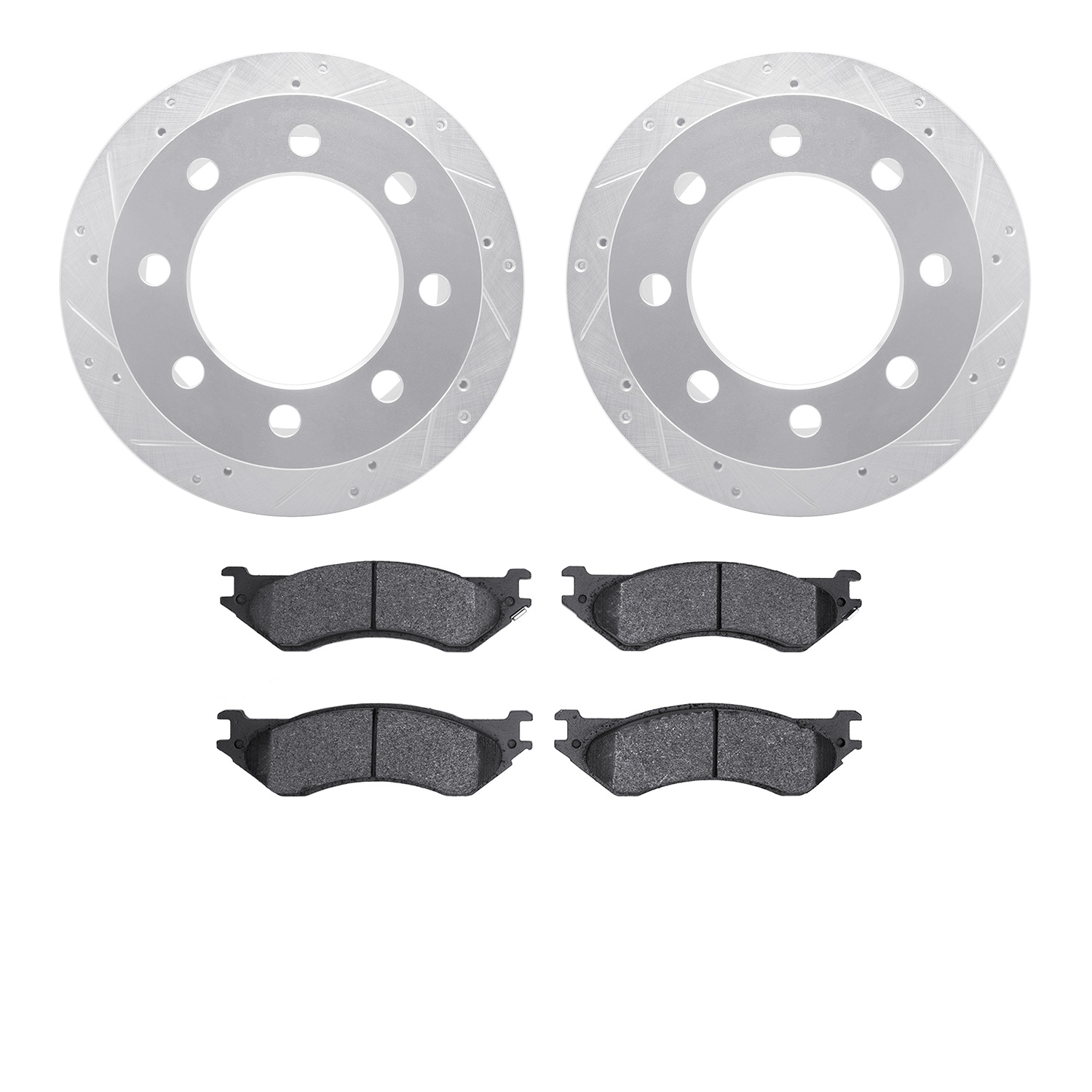 7302-40068 Drilled/Slotted Brake Rotor with 3000-Series Ceramic Brake Pads Kit [Silver], 2000-2002 Mopar, Position: Rear