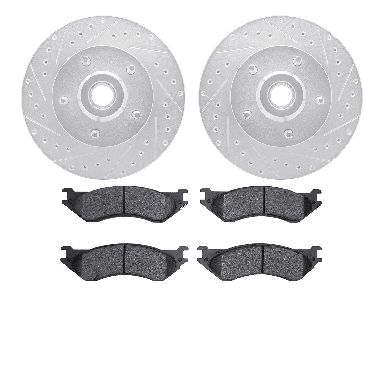 7302-40071 Drilled/Slotted Brake Rotor with 3000-Series Ceramic Brake Pads Kit [Silver], 2003-2003 Mopar, Position: Front