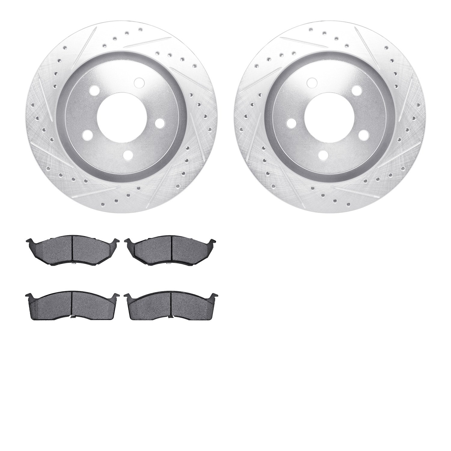 7302-40075 Drilled/Slotted Brake Rotor with 3000-Series Ceramic Brake Pads Kit [Silver], 1999-2004 Mopar, Position: Front