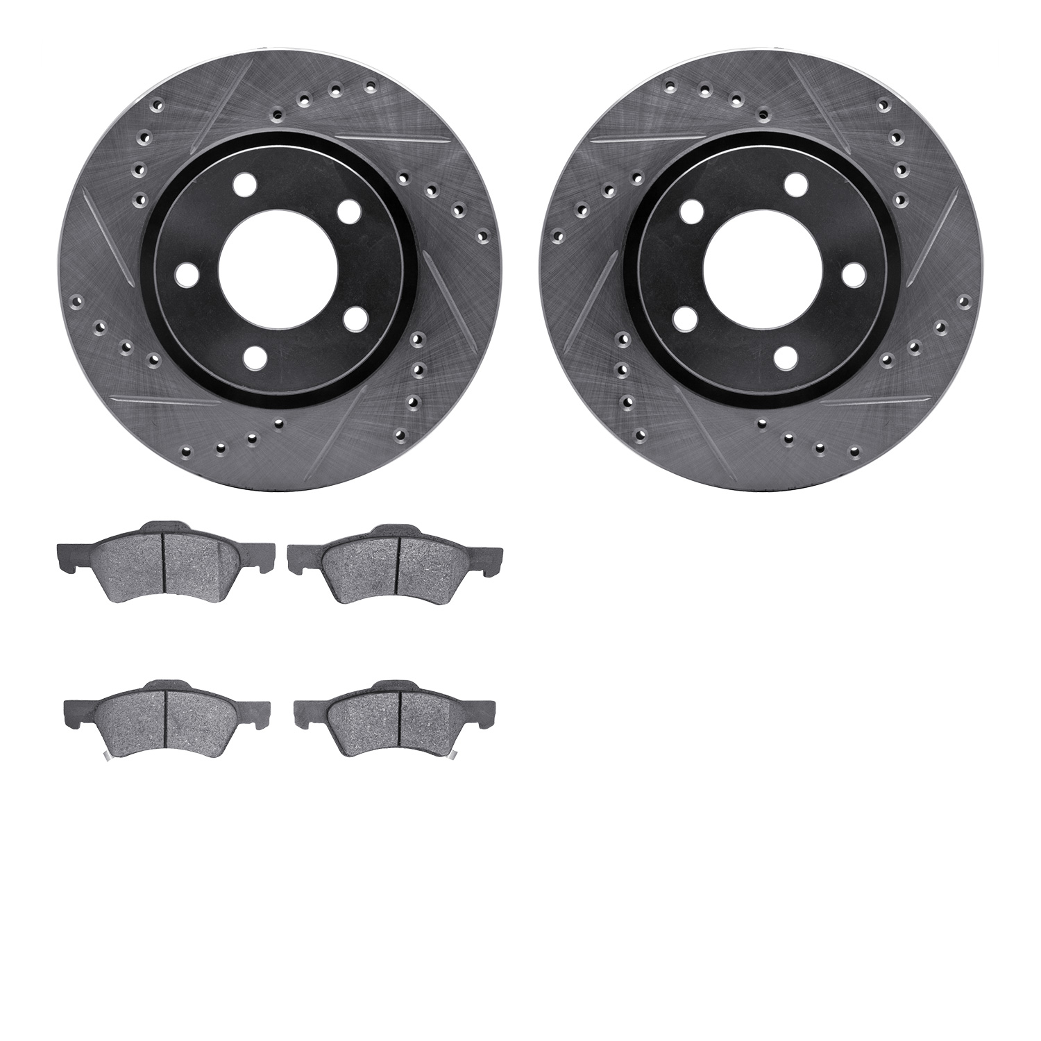 7302-40080 Drilled/Slotted Brake Rotor with 3000-Series Ceramic Brake Pads Kit [Silver], 2001-2007 Mopar, Position: Front