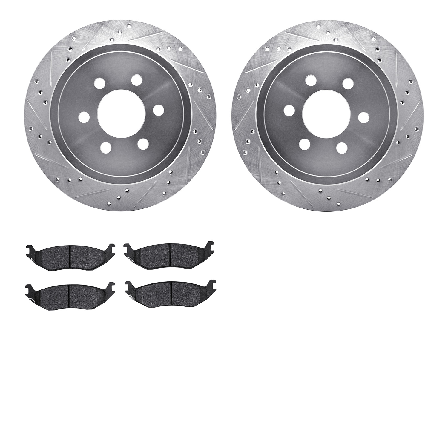 7302-40085 Drilled/Slotted Brake Rotor with 3000-Series Ceramic Brake Pads Kit [Silver], 2003-2003 Mopar, Position: Rear