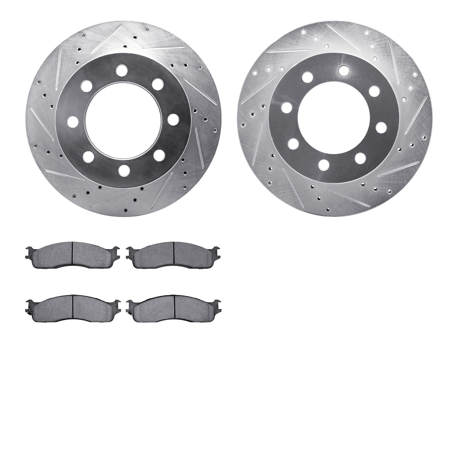 7302-40088 Drilled/Slotted Brake Rotor with 3000-Series Ceramic Brake Pads Kit [Silver], 2003-2008 Mopar, Position: Front