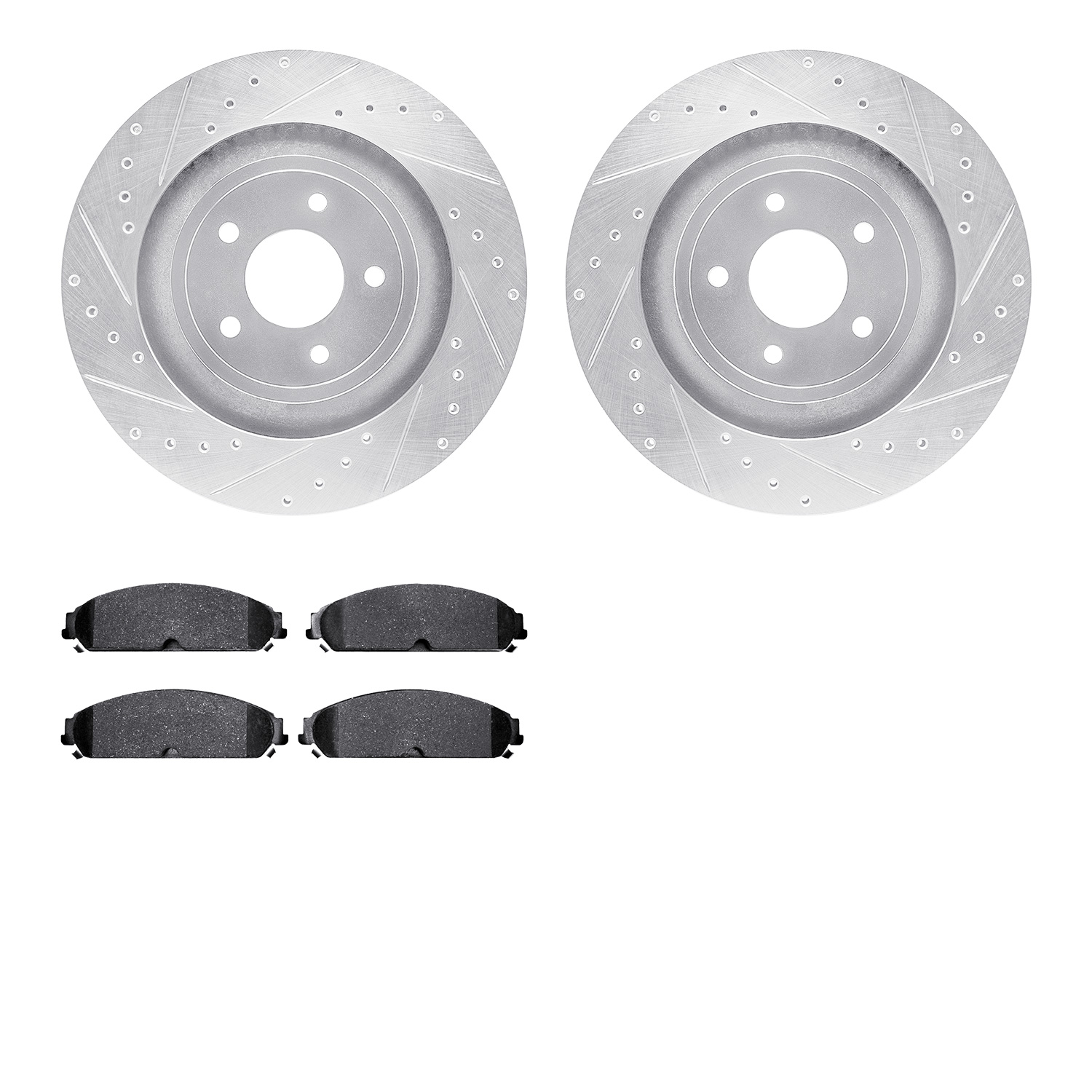 7302-40089 Drilled/Slotted Brake Rotor with 3000-Series Ceramic Brake Pads Kit [Silver], 2008-2014 Mopar, Position: Front