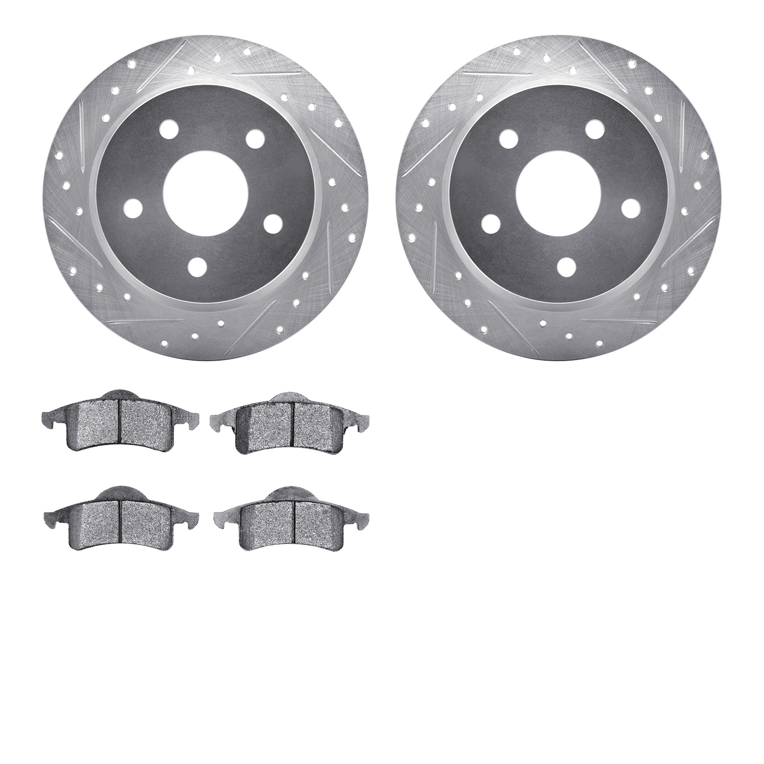 7302-42020 Drilled/Slotted Brake Rotor with 3000-Series Ceramic Brake Pads Kit [Silver], 1999-2004 Mopar, Position: Rear
