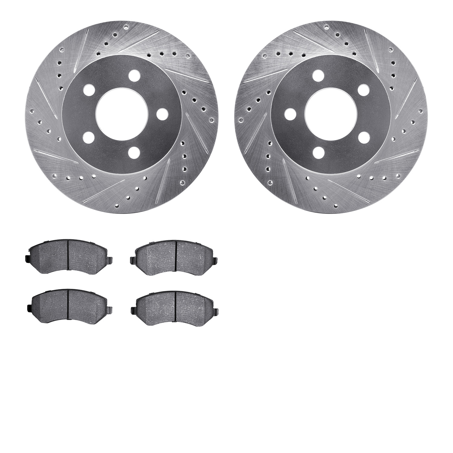 7302-42021 Drilled/Slotted Brake Rotor with 3000-Series Ceramic Brake Pads Kit [Silver], 2002-2007 Mopar, Position: Front