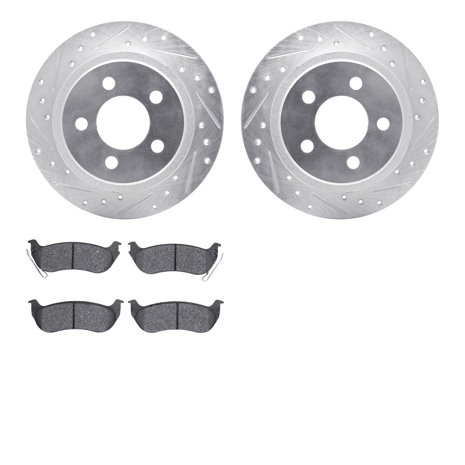 7302-42023 Drilled/Slotted Brake Rotor with 3000-Series Ceramic Brake Pads Kit [Silver], 2003-2007 Mopar, Position: Rear