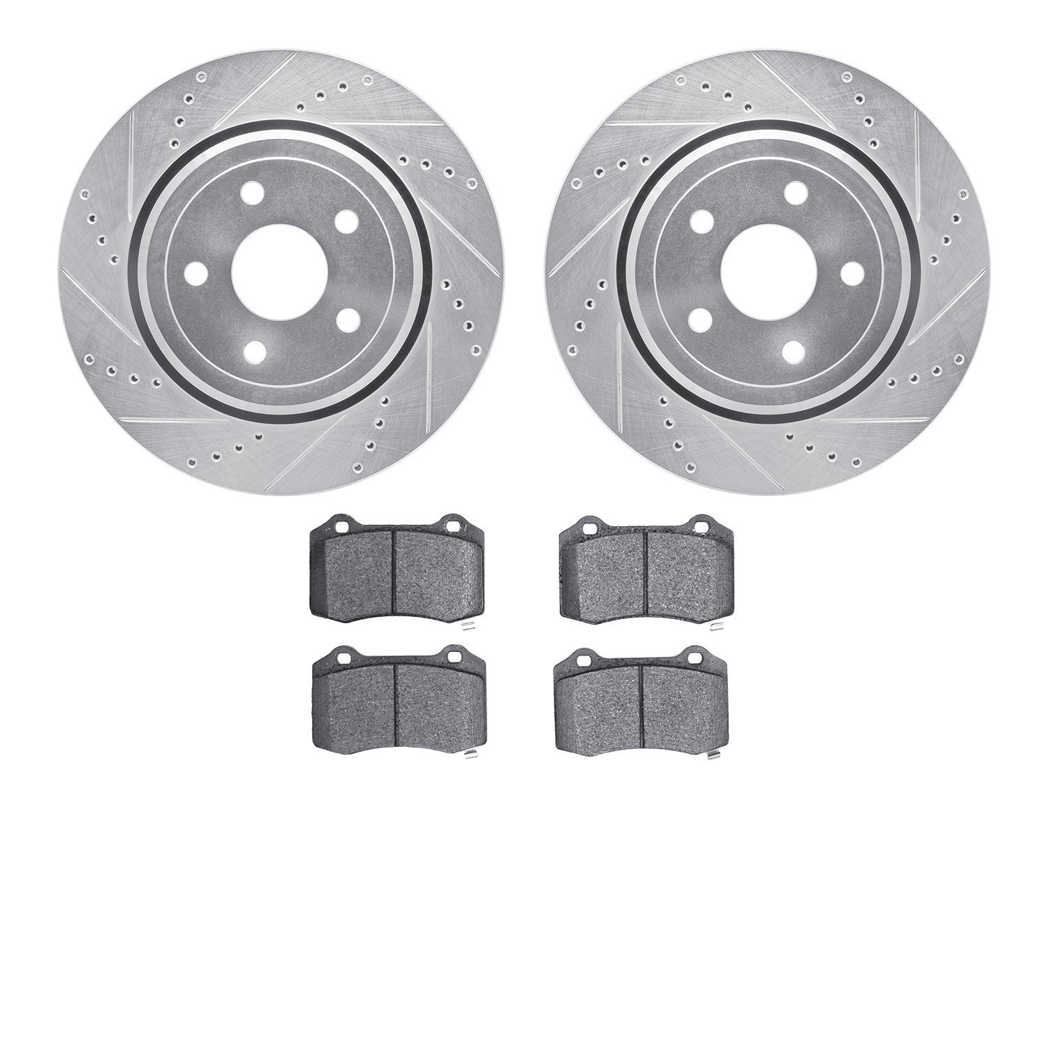 7302-42025 Drilled/Slotted Brake Rotor with 3000-Series Ceramic Brake Pads Kit [Silver], Fits Select Mopar, Position: Rear