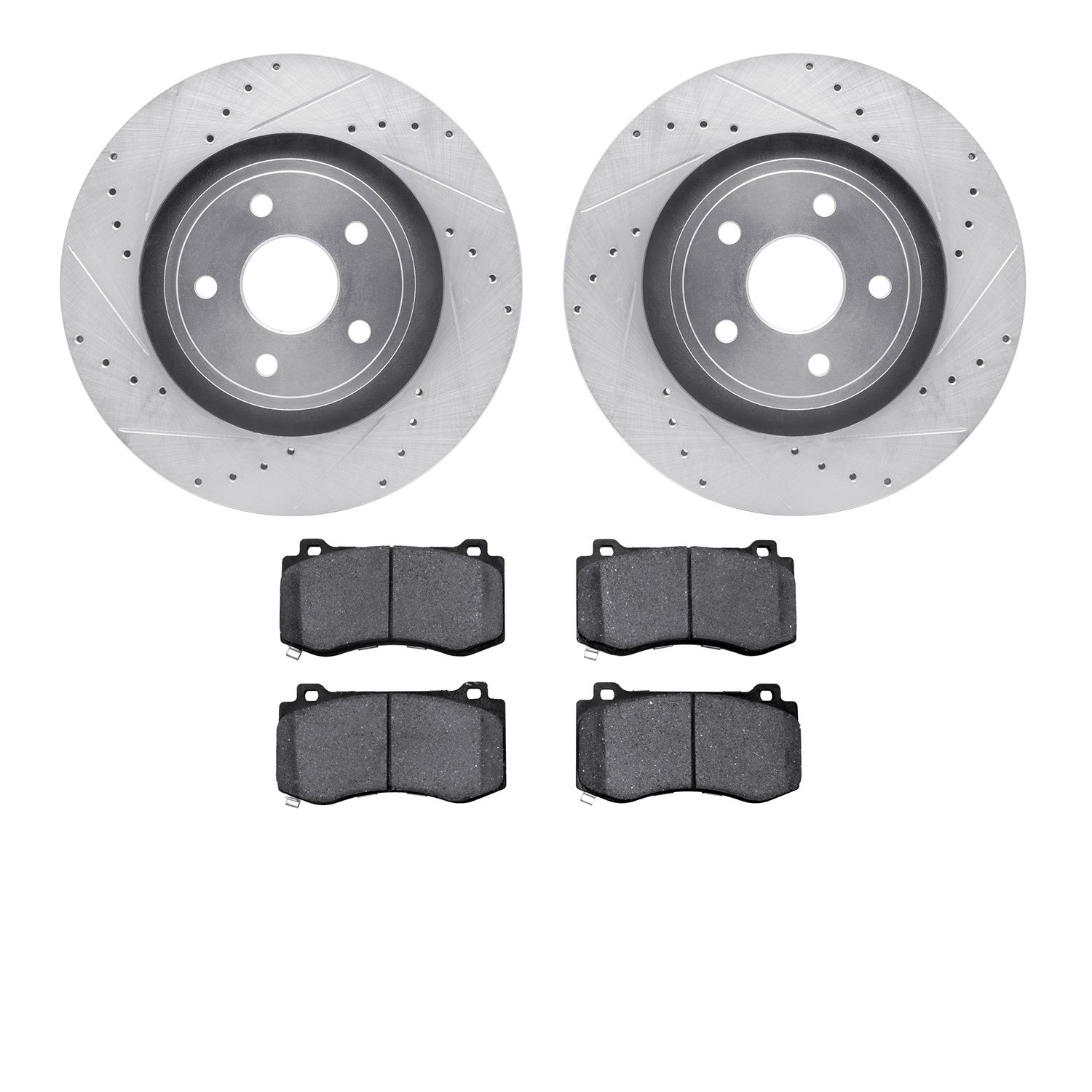 7302-42029 Drilled/Slotted Brake Rotor with 3000-Series Ceramic Brake Pads Kit [Silver], 2006-2010 Mopar, Position: Front