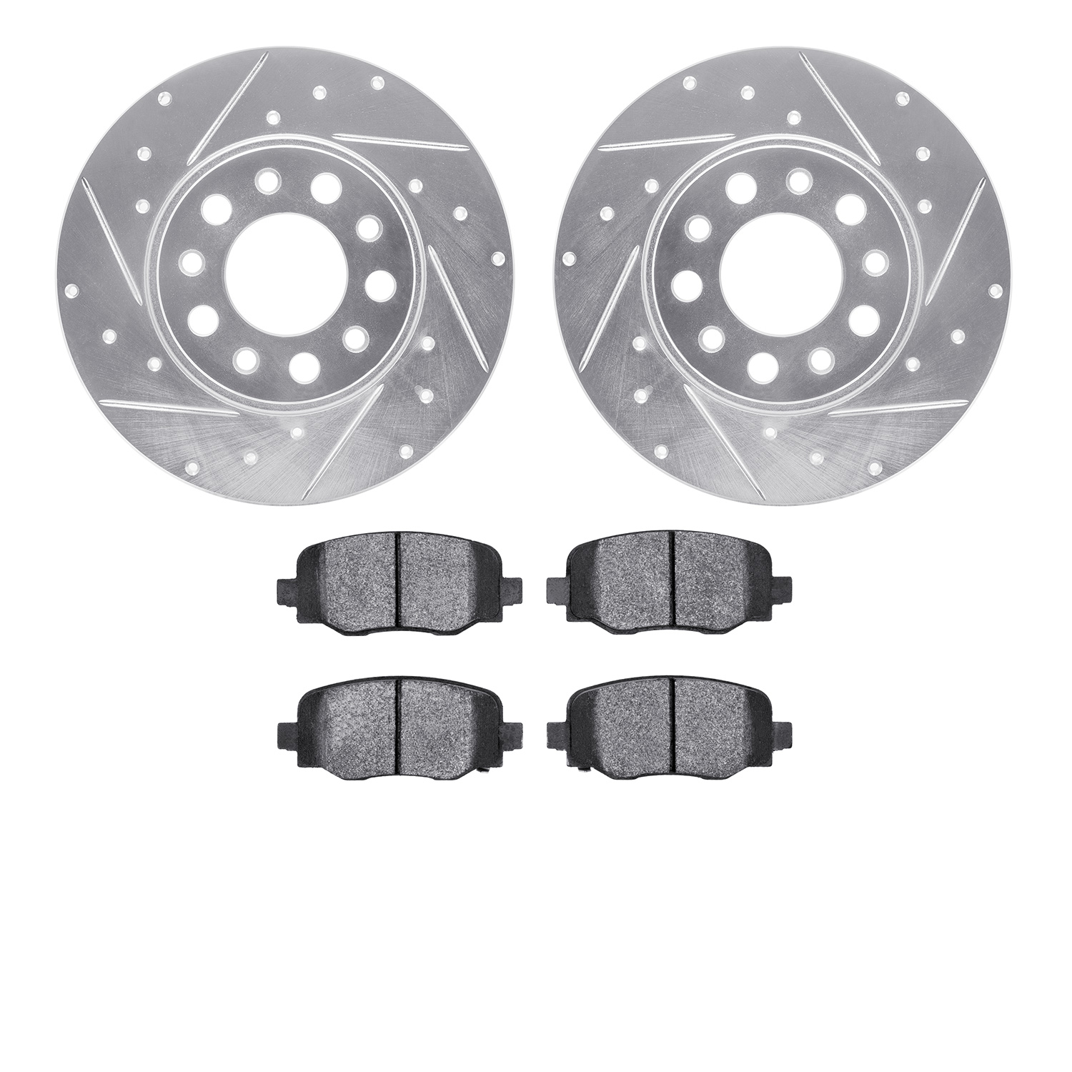 7302-42046 Drilled/Slotted Brake Rotor with 3000-Series Ceramic Brake Pads Kit [Silver], Fits Select Mopar, Position: Rear