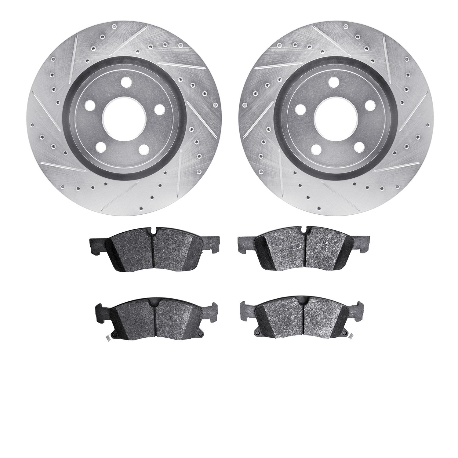 7302-42049 Drilled/Slotted Brake Rotor with 3000-Series Ceramic Brake Pads Kit [Silver], Fits Select Mopar, Position: Front
