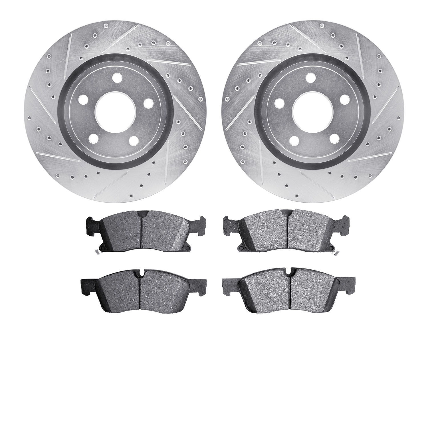 7302-42051 Drilled/Slotted Brake Rotor with 3000-Series Ceramic Brake Pads Kit [Silver], Fits Select Mopar, Position: Front