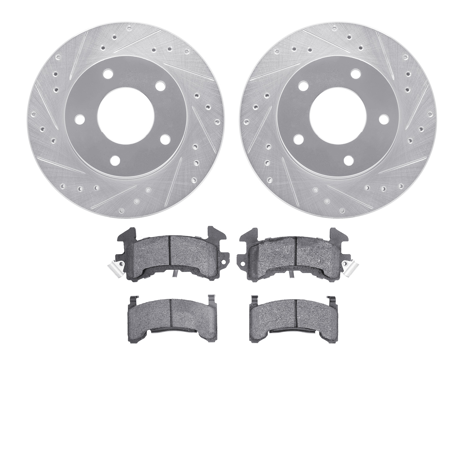 7302-45003 Drilled/Slotted Brake Rotor with 3000-Series Ceramic Brake Pads Kit [Silver], 1979-1980 GM, Position: Rear