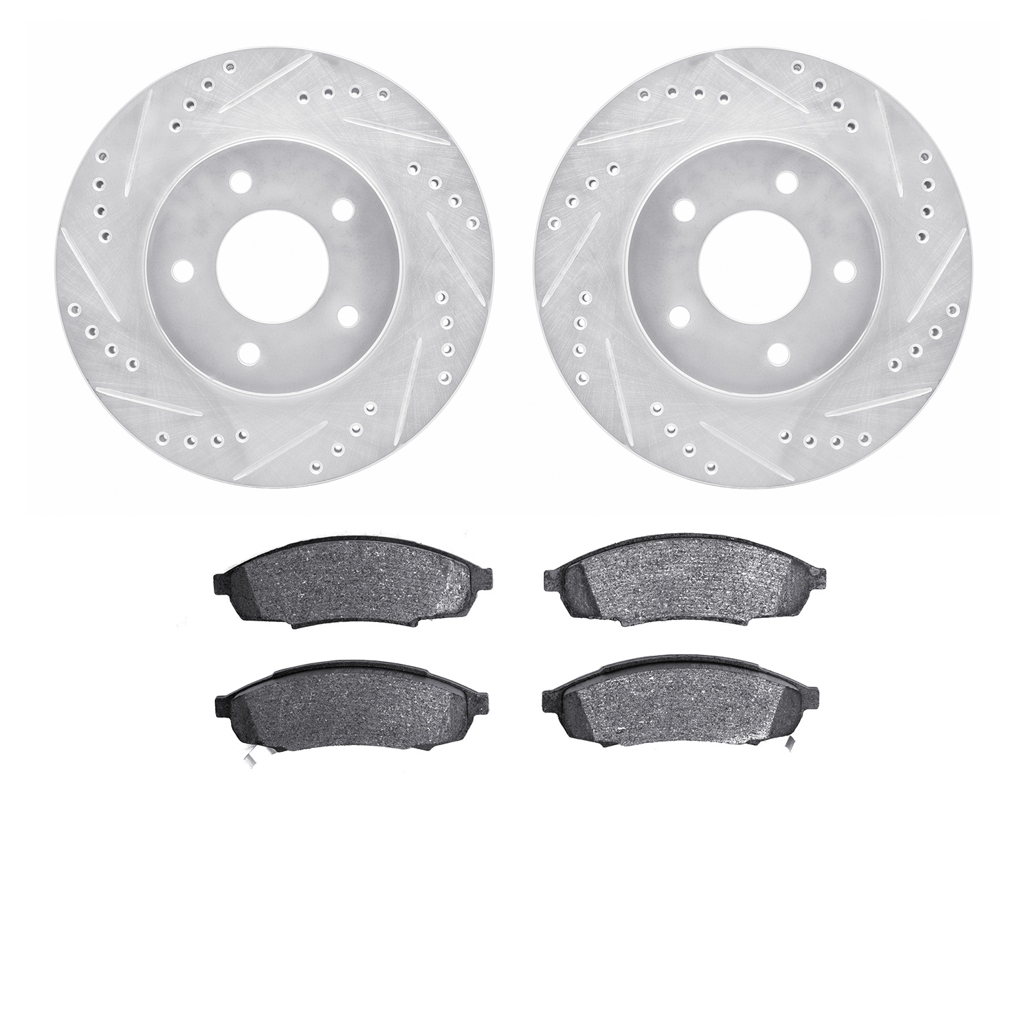 7302-45009 Drilled/Slotted Brake Rotor with 3000-Series Ceramic Brake Pads Kit [Silver], 1994-2001 GM, Position: Front