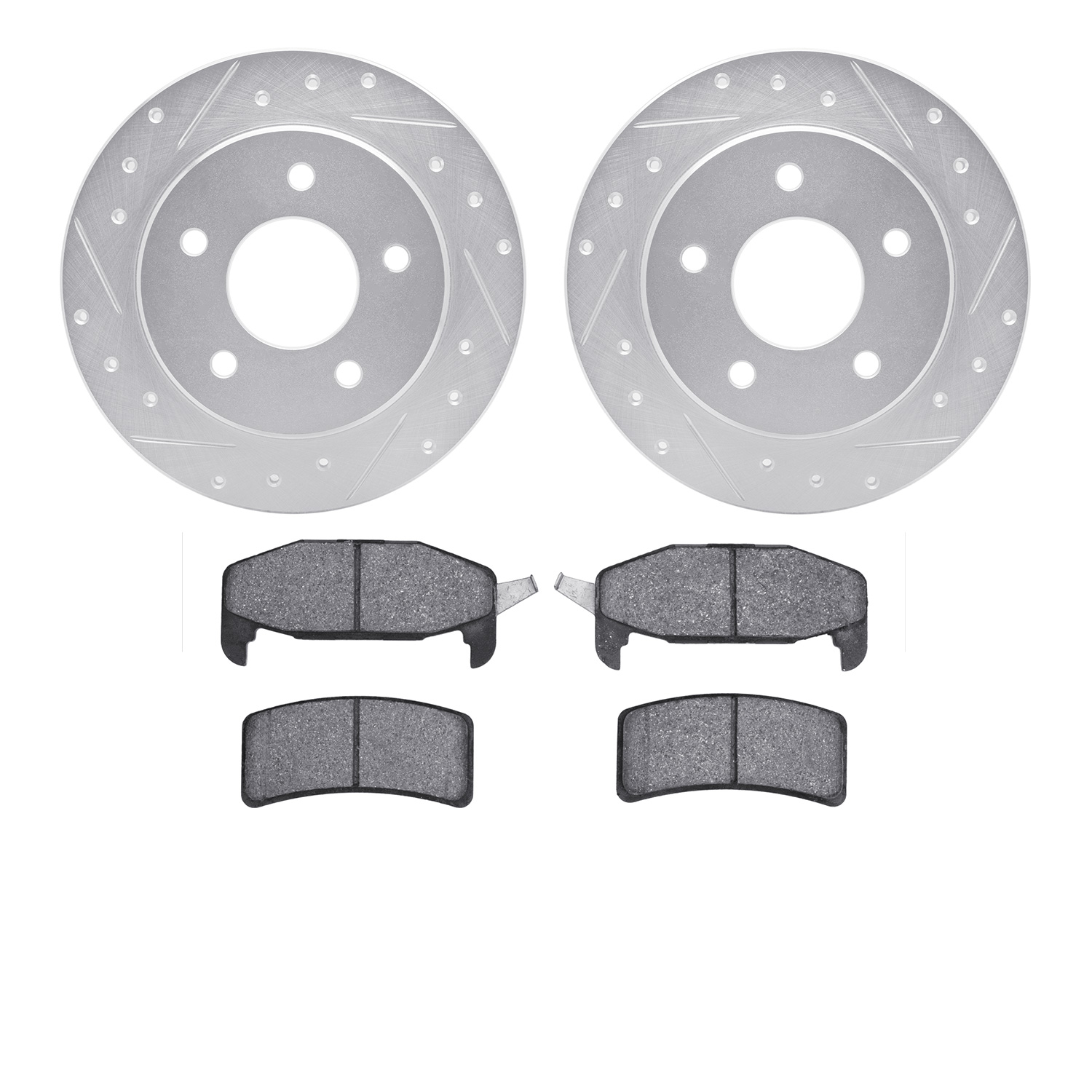 7302-45010 Drilled/Slotted Brake Rotor with 3000-Series Ceramic Brake Pads Kit [Silver], 1988-1994 GM, Position: Rear
