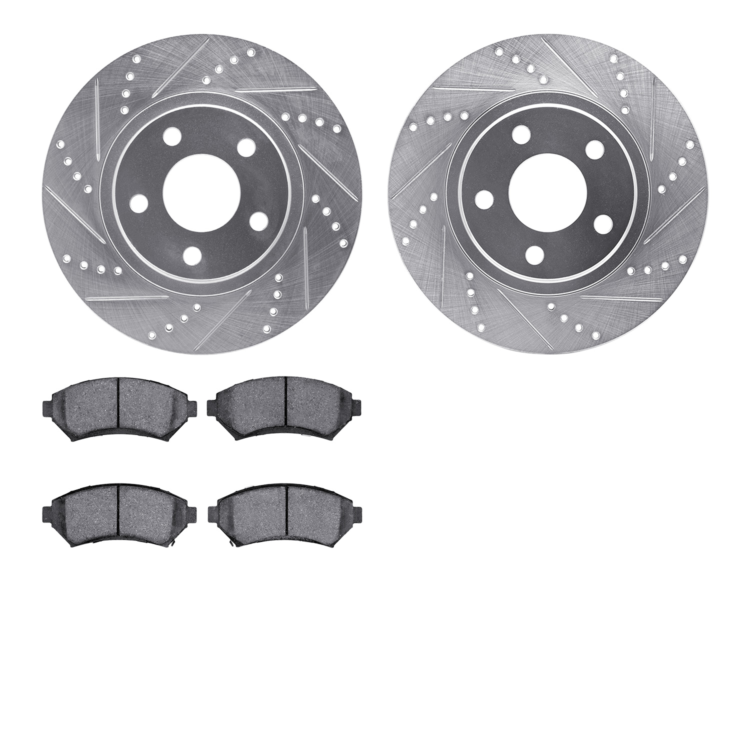 7302-45012 Drilled/Slotted Brake Rotor with 3000-Series Ceramic Brake Pads Kit [Silver], 1997-2005 GM, Position: Front