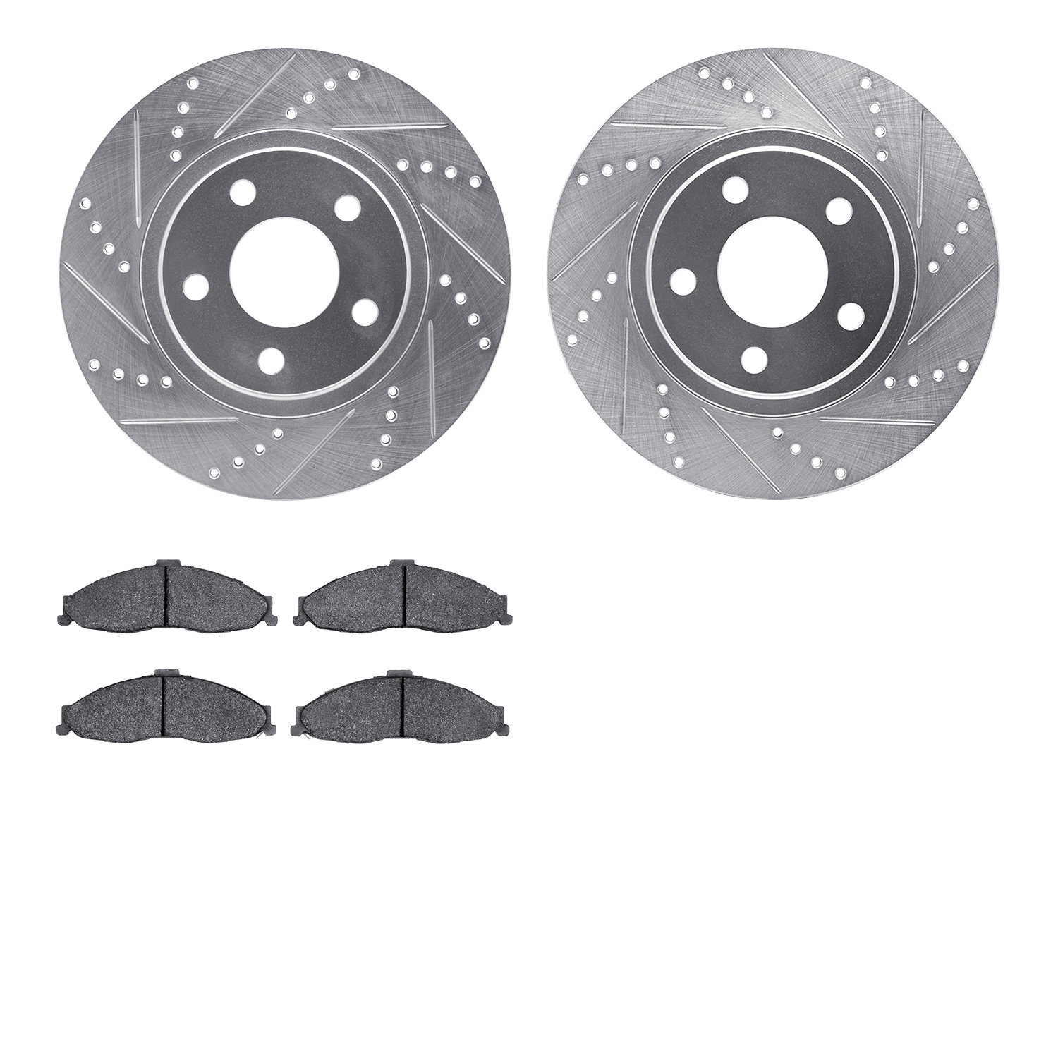 7302-45015 Drilled/Slotted Brake Rotor with 3000-Series Ceramic Brake Pads Kit [Silver], 1998-2002 GM, Position: Front
