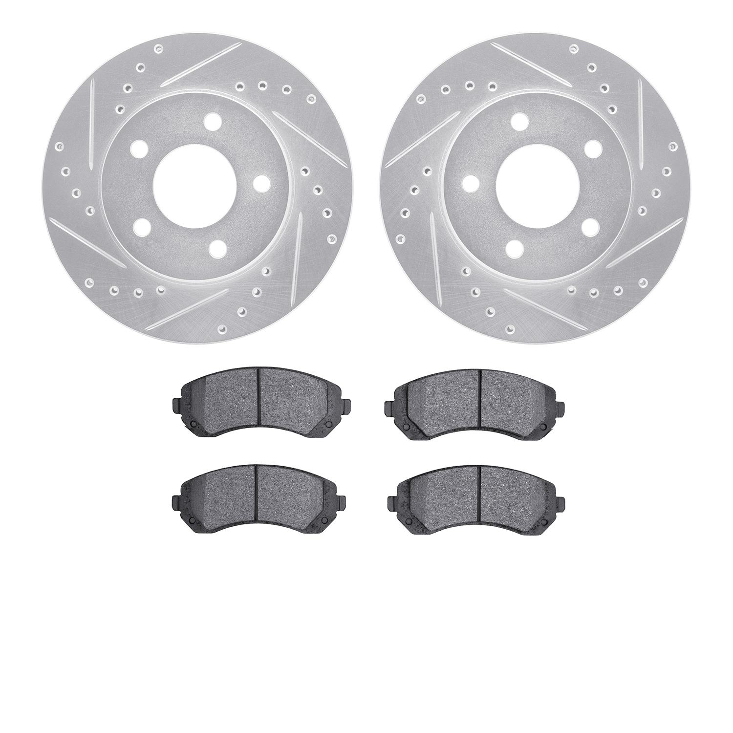 7302-45018 Drilled/Slotted Brake Rotor with 3000-Series Ceramic Brake Pads Kit [Silver], 2001-2007 GM, Position: Front