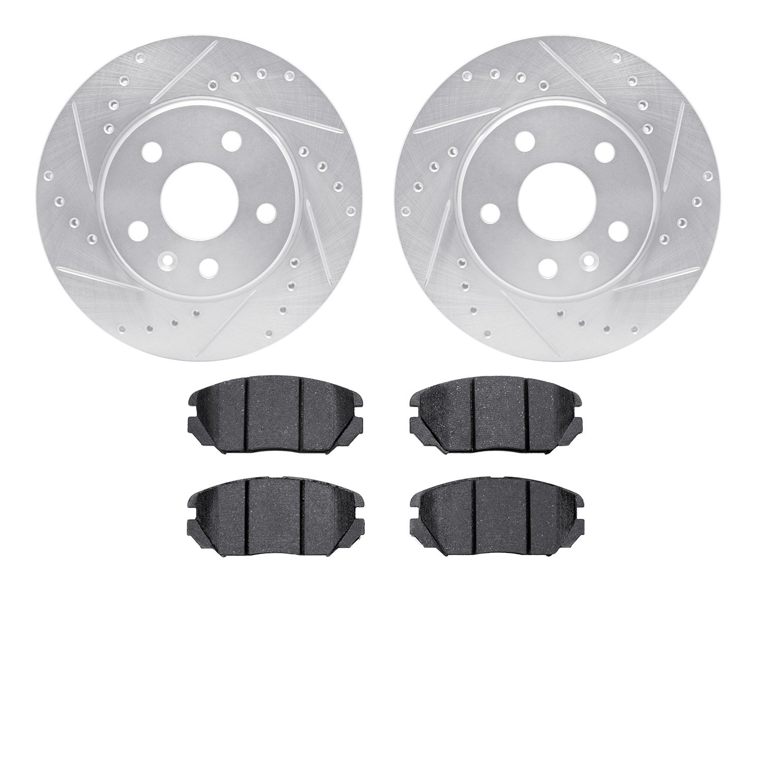 7302-45021 Drilled/Slotted Brake Rotor with 3000-Series Ceramic Brake Pads Kit [Silver], 2011-2016 GM, Position: Front