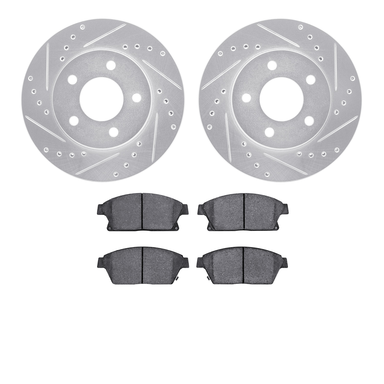 7302-45028 Drilled/Slotted Brake Rotor with 3000-Series Ceramic Brake Pads Kit [Silver], 2011-2017 GM, Position: Front