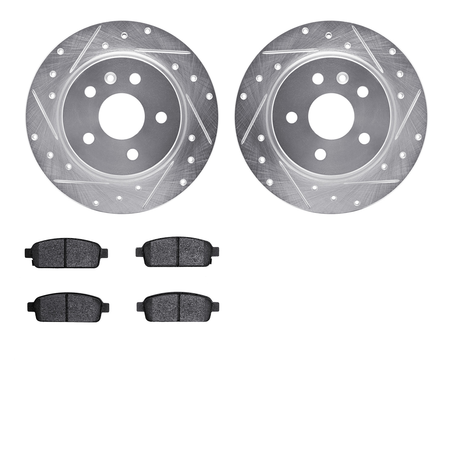7302-45029 Drilled/Slotted Brake Rotor with 3000-Series Ceramic Brake Pads Kit [Silver], 2011-2018 GM, Position: Rear