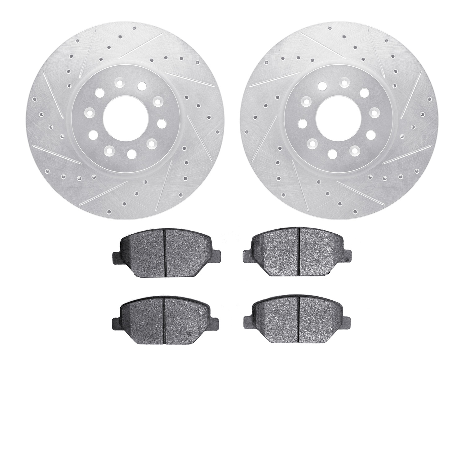 7302-45031 Drilled/Slotted Brake Rotor with 3000-Series Ceramic Brake Pads Kit [Silver], 2016-2020 GM, Position: Front