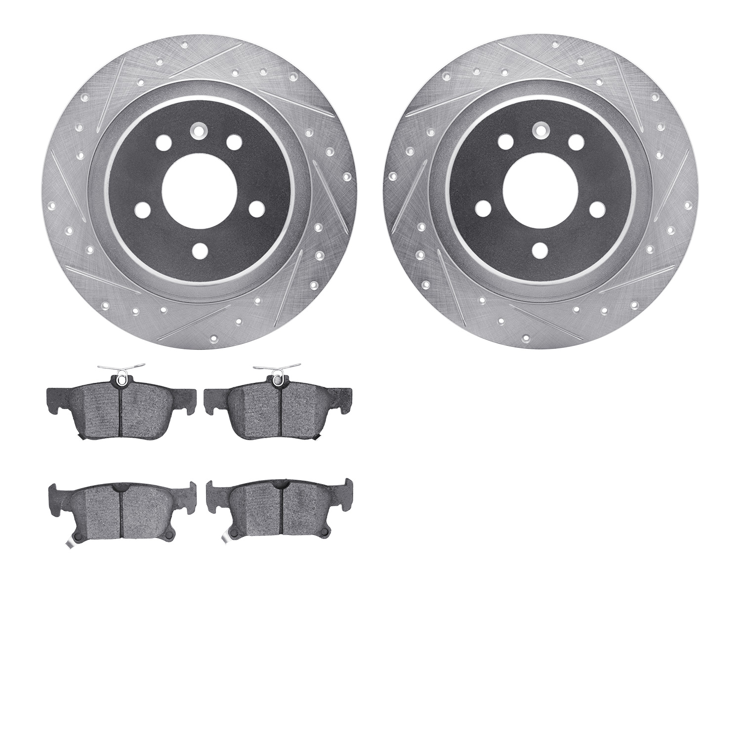 7302-45034 Drilled/Slotted Brake Rotor with 3000-Series Ceramic Brake Pads Kit [Silver], 2016-2018 GM, Position: Rear