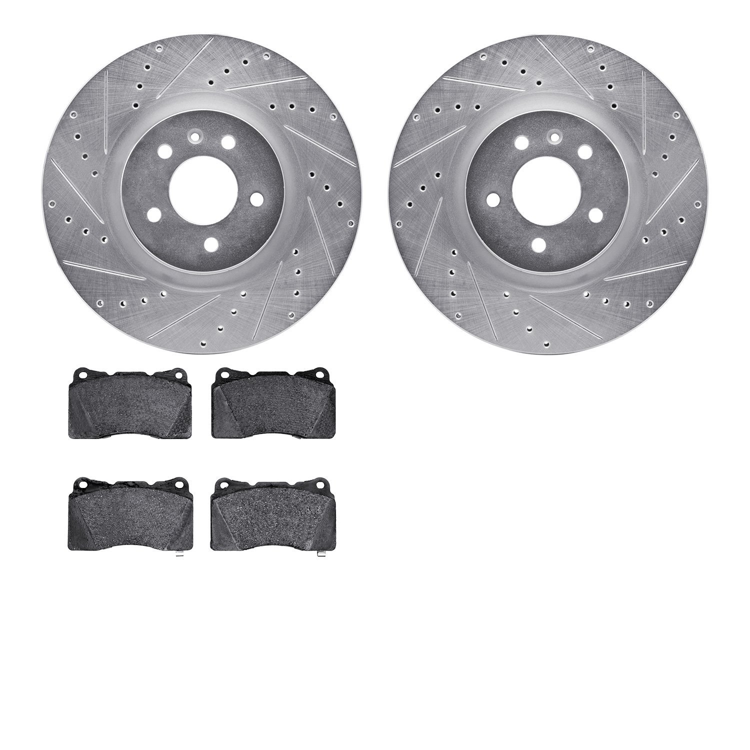 7302-46001 Drilled/Slotted Brake Rotor with 3000-Series Ceramic Brake Pads Kit [Silver], 2018-2020 GM, Position: Front
