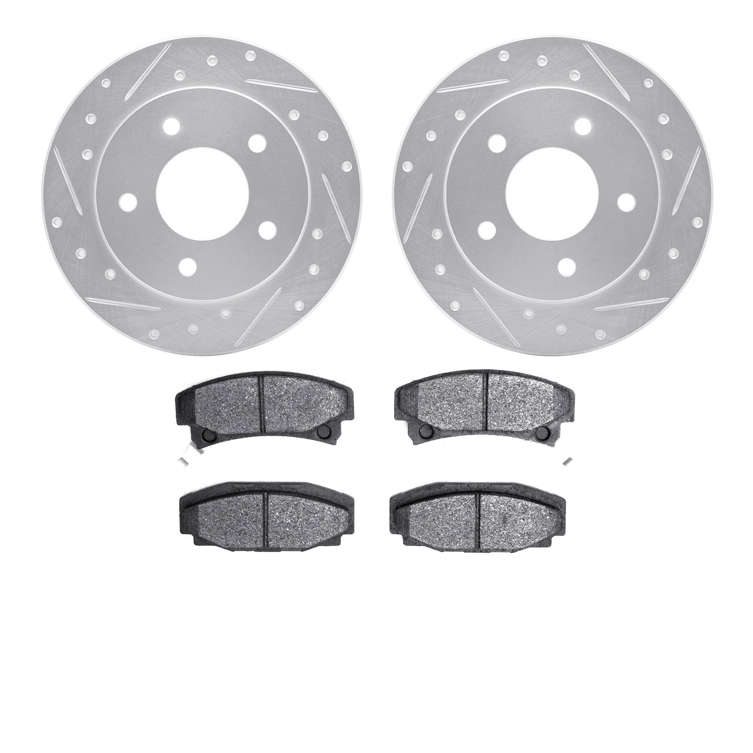 7302-46006 Drilled/Slotted Brake Rotor with 3000-Series Ceramic Brake Pads Kit [Silver], 1986-1992 GM, Position: Rear