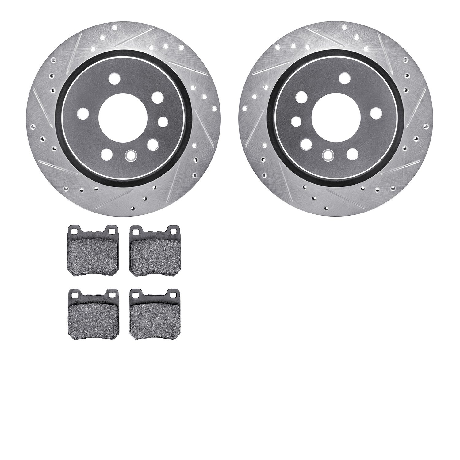 7302-46010 Drilled/Slotted Brake Rotor with 3000-Series Ceramic Brake Pads Kit [Silver], 2001-2001 GM, Position: Rear