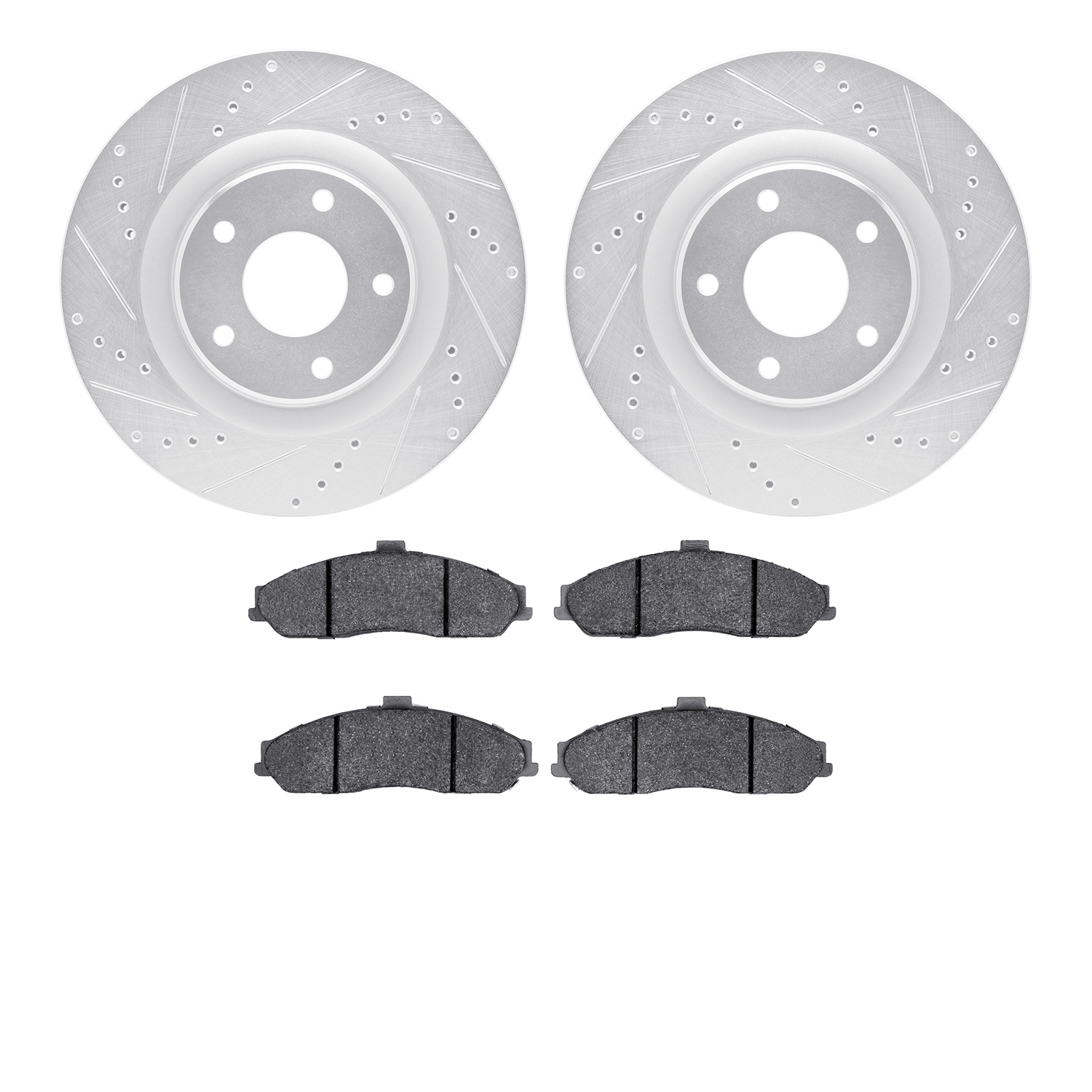 7302-46013 Drilled/Slotted Brake Rotor with 3000-Series Ceramic Brake Pads Kit [Silver], 2005-2013 GM, Position: Front