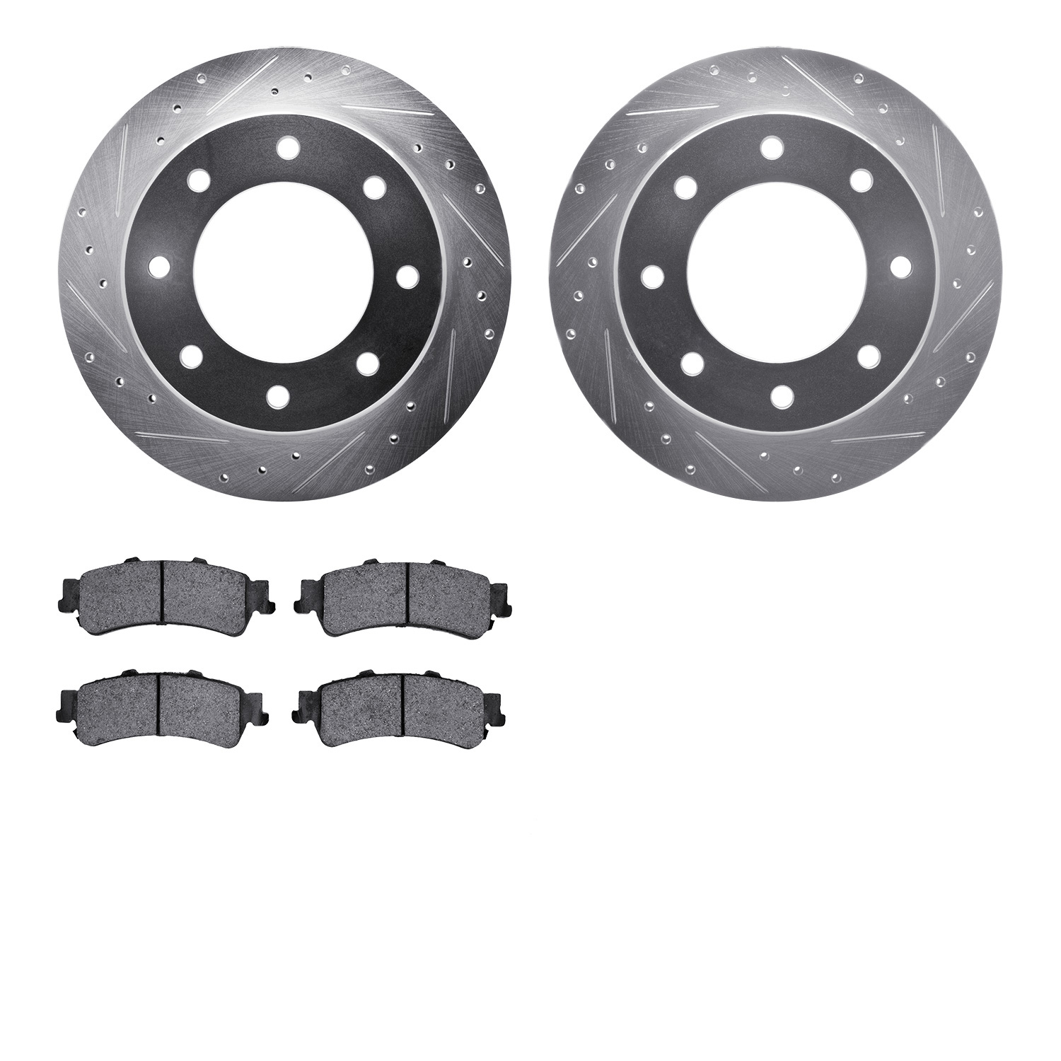 7302-46022 Drilled/Slotted Brake Rotor with 3000-Series Ceramic Brake Pads Kit [Silver], 2000-2011 GM, Position: Rear