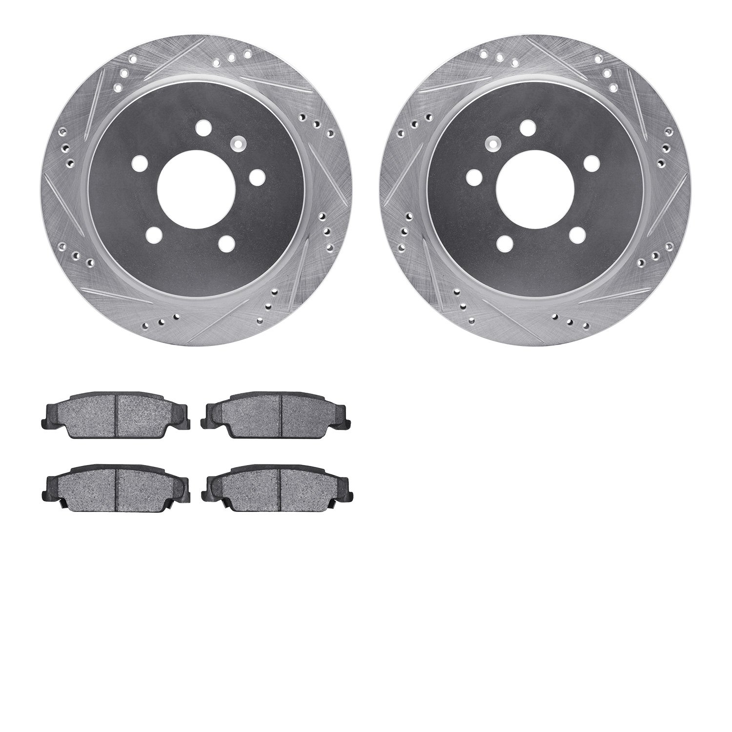 7302-46026 Drilled/Slotted Brake Rotor with 3000-Series Ceramic Brake Pads Kit [Silver], 2003-2011 GM, Position: Rear