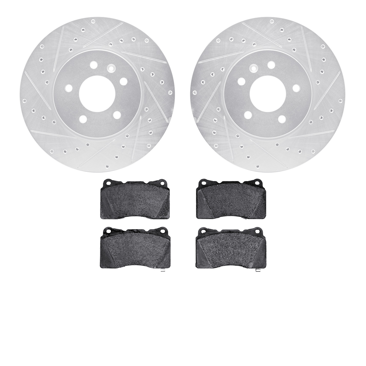 7302-46027 Drilled/Slotted Brake Rotor with 3000-Series Ceramic Brake Pads Kit [Silver], 2013-2019 GM, Position: Front