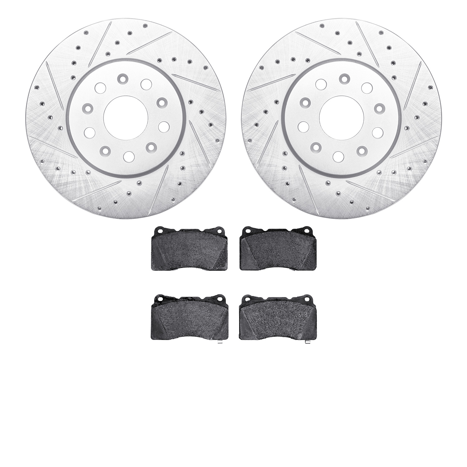 7302-46029 Drilled/Slotted Brake Rotor with 3000-Series Ceramic Brake Pads Kit [Silver], 2014-2020 GM, Position: Front