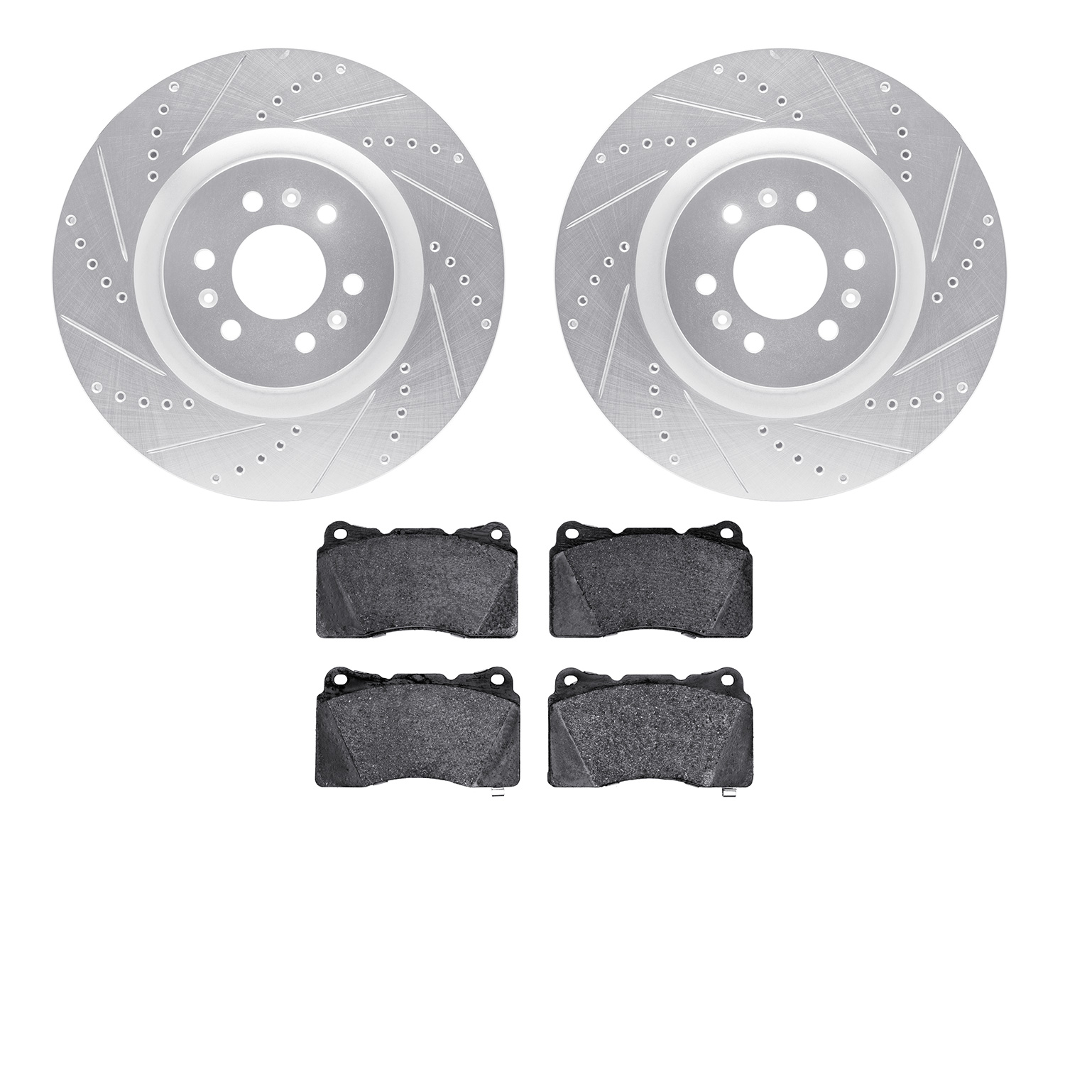 7302-46031 Drilled/Slotted Brake Rotor with 3000-Series Ceramic Brake Pads Kit [Silver], 2004-2011 GM, Position: Front